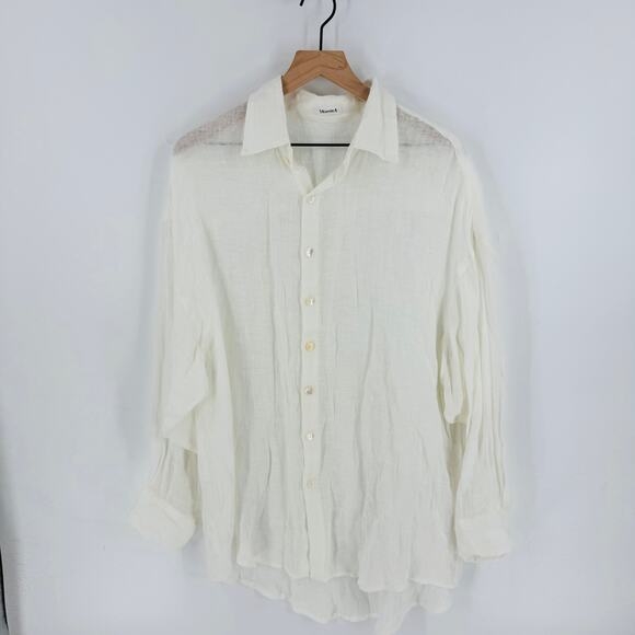Vitamin A White Linen Button Down Shirt Top Size M Medium Resort Wear - Picture 8 of 8